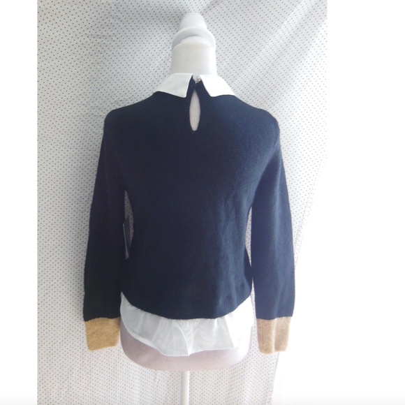 NEW CECE Black & White TWO-FER Collared LAYERED Pocket Detail SWEATER TOP XS - Picture 5 of 10